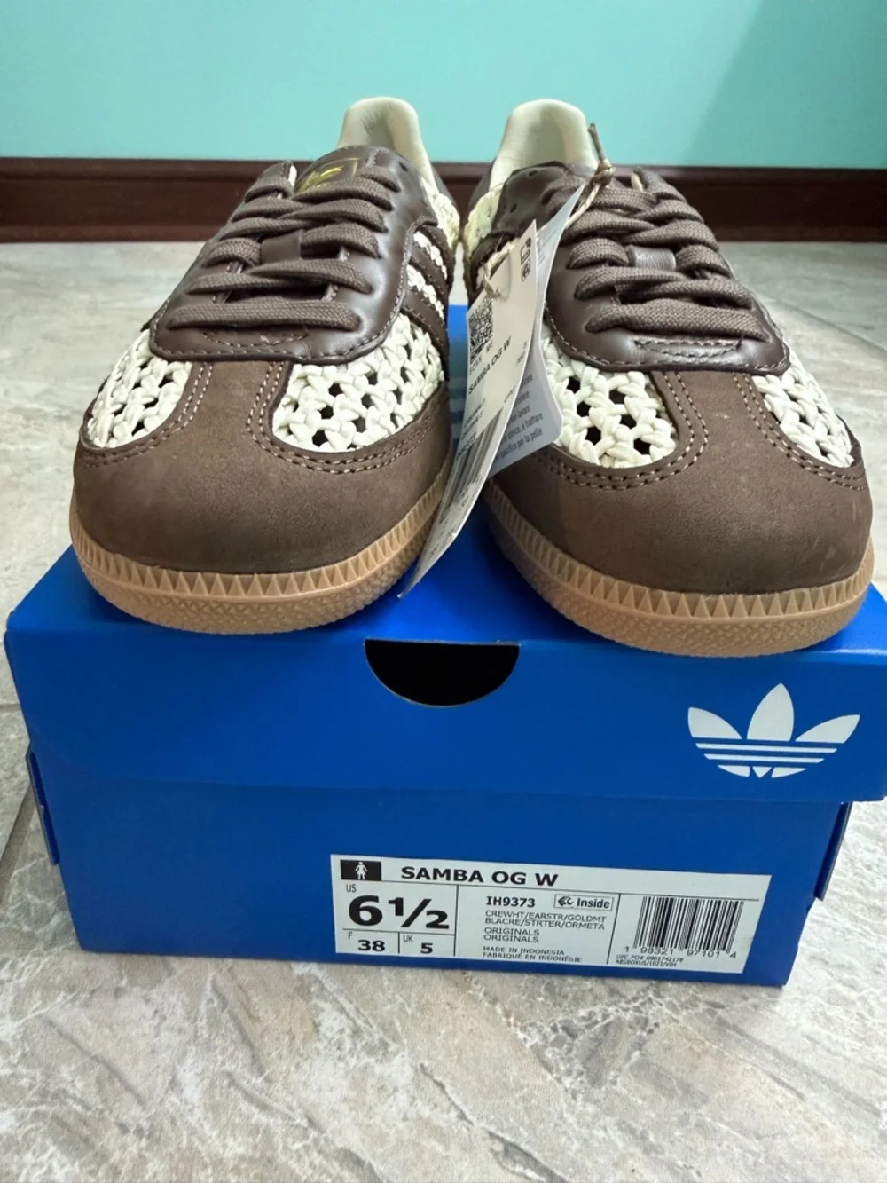 adidas Samba OG Basketweave Crochet Cream White Earth Strata Sneakers - Picture 4 of 14